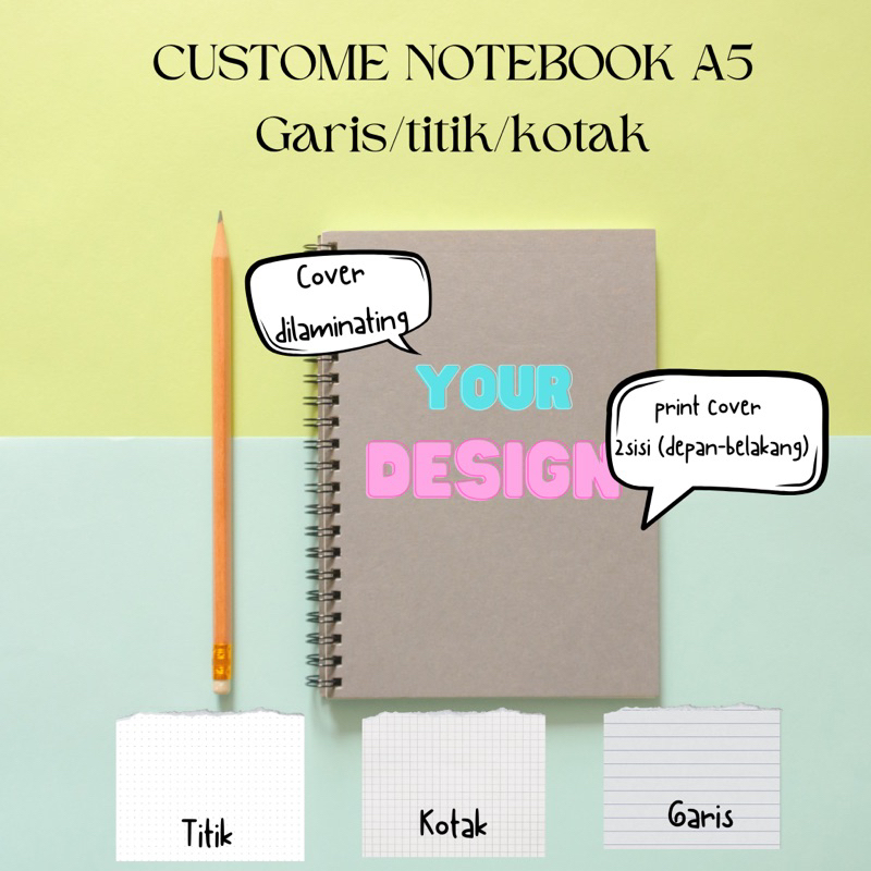 

[SKi- Craft]Notebook Custom A5 Cover 2 Sisi (Depan Belakang) G/T/P Aesthetic Buku Tulis Spiral Kustom / Sketchbook / Buku Catatan Ring
