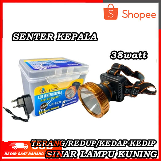 Senter Kepala Lanbo Multifungsi 38Watt Super Terang - Sinar Kuning