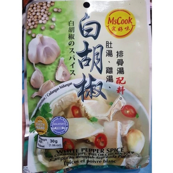 

MsCook White Pepper Spice 30g Rempah Sup Lada putih