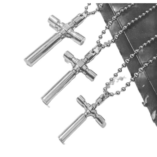 Kalung salib titanium baja putih/kalung rosario baja anti karat