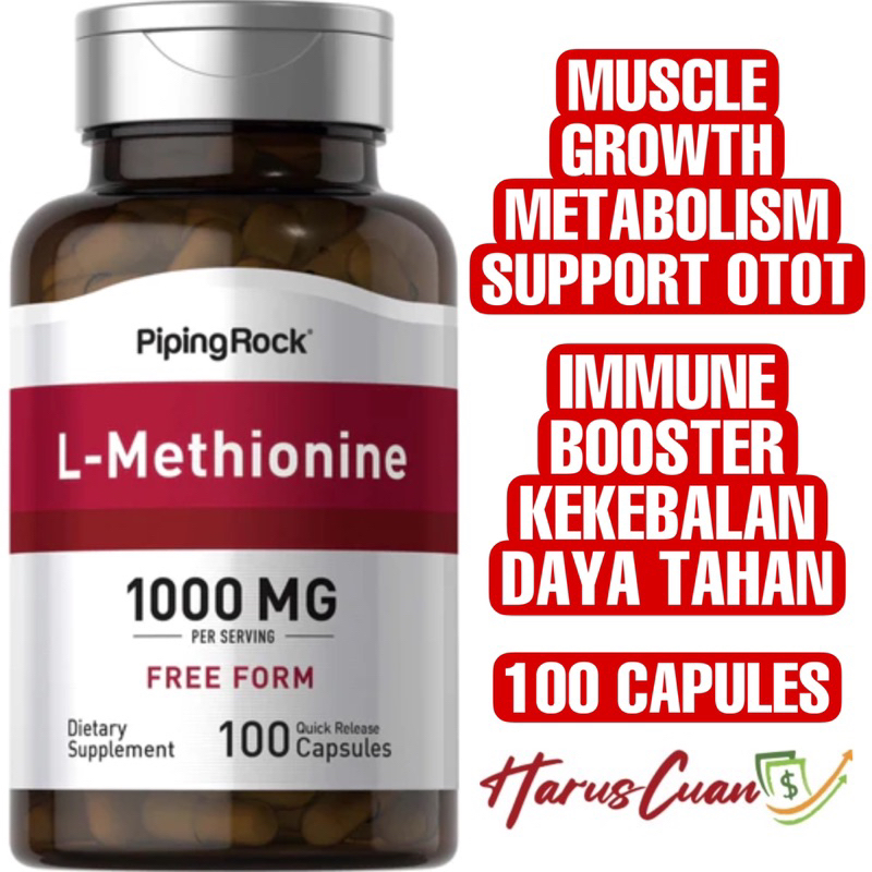 Piping Rock L-Methionine 1000 mg 100 Capsules Metabolism Immune Boost Muscle Growth Perkembangan Oto