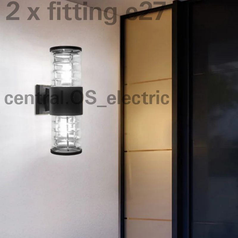 LAMPU DINDING TAMAN OUTDOOR 2 X FITTING E27 BULAT KISI KISI BENING