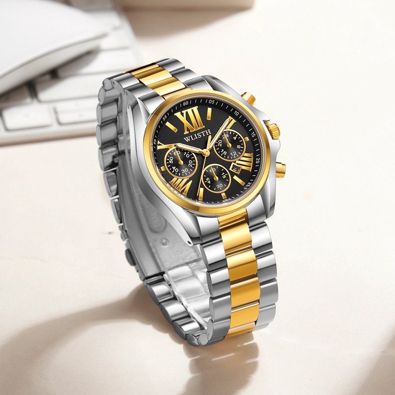 Wlisth Jam Tangan Couple W10 Rantai Stainless Steel Chronograph