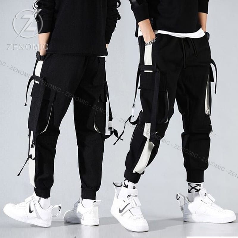 celana Jogger hitam cargo Korea style pria terlaris