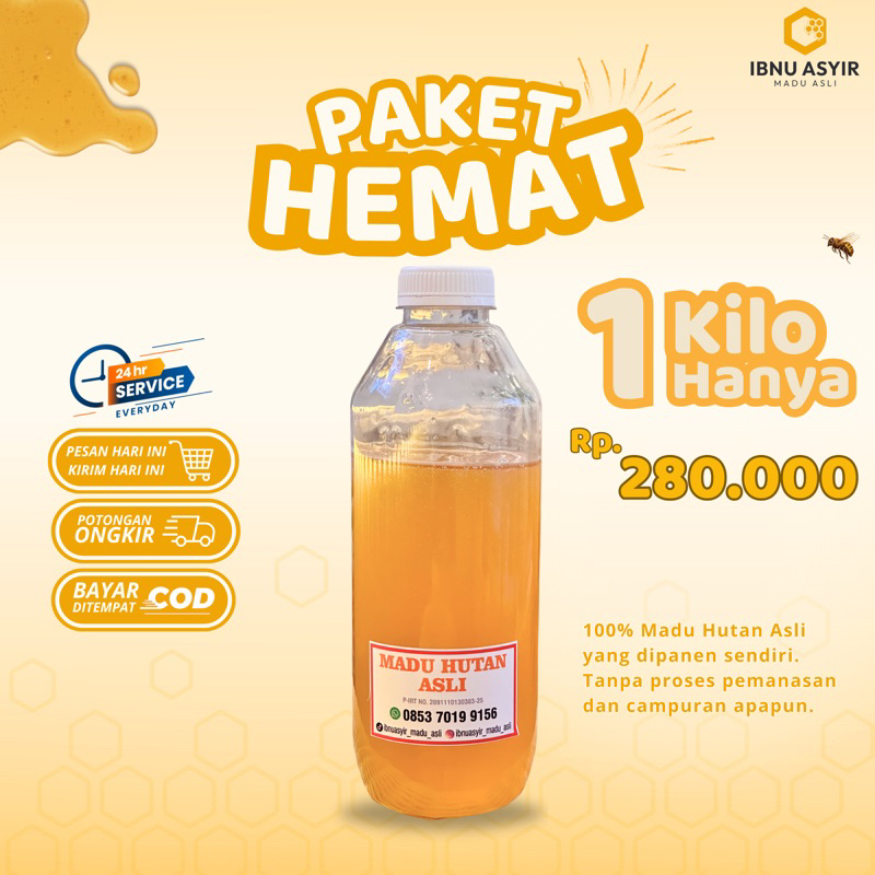 

Madu Asli Hutan Ibnu Asyir 1 Kg Meningkatkan Imunitas Tubuh mengobati penyakit Lambung Batuk Maag Program Hamil