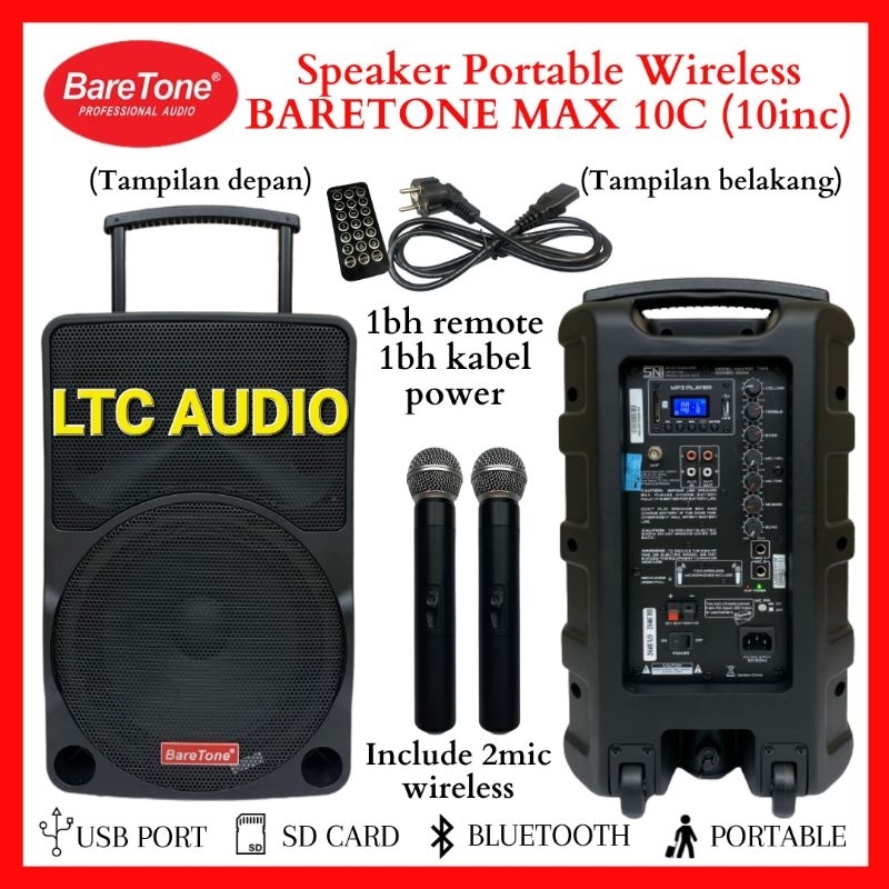 Speaker Aktif Portable Wireless BARETONE MAX10C Original | Baretone MAX 10C Power 100watt Bluetooth 