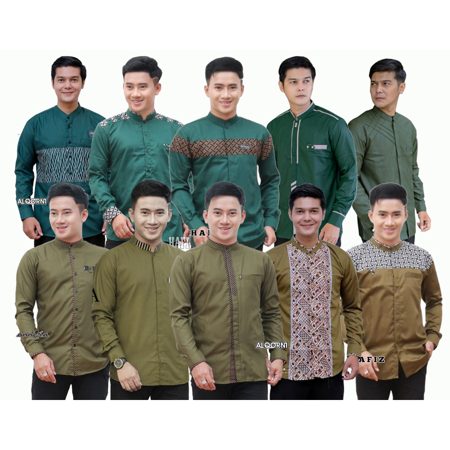 baju koko warna hijau lengan panjang baju koko hadroh warna hijau army terbaru