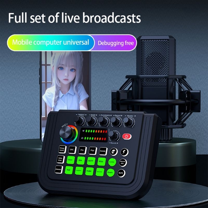 SDFF Mixer Audio External Sound Card Live Bluetooth 10 Effects - V80 - Black