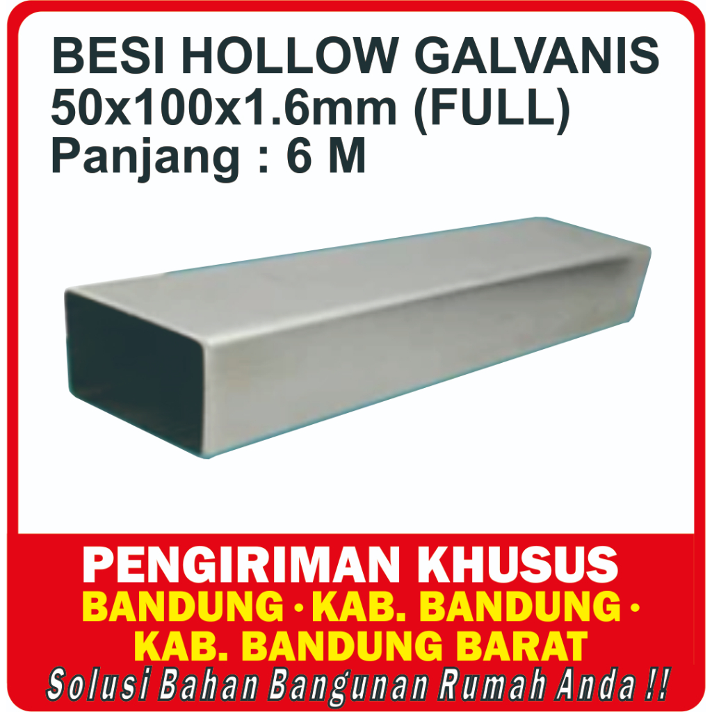 Besi Hollow Galvanis 50 x 100 (KTK FULL) / Hollow Galvanis 50 x 100 x 6 Meter (FULL)
