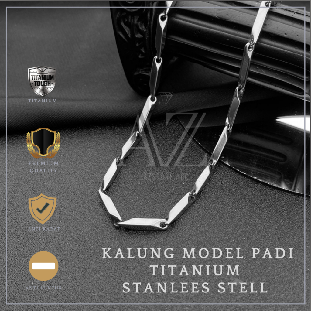 KALUNG TITANIUM PRIA WANITA SILVER GOLD MODEL RANTAI PADI KALUNG COWOK CEWEK ASLI ANTI KARAT