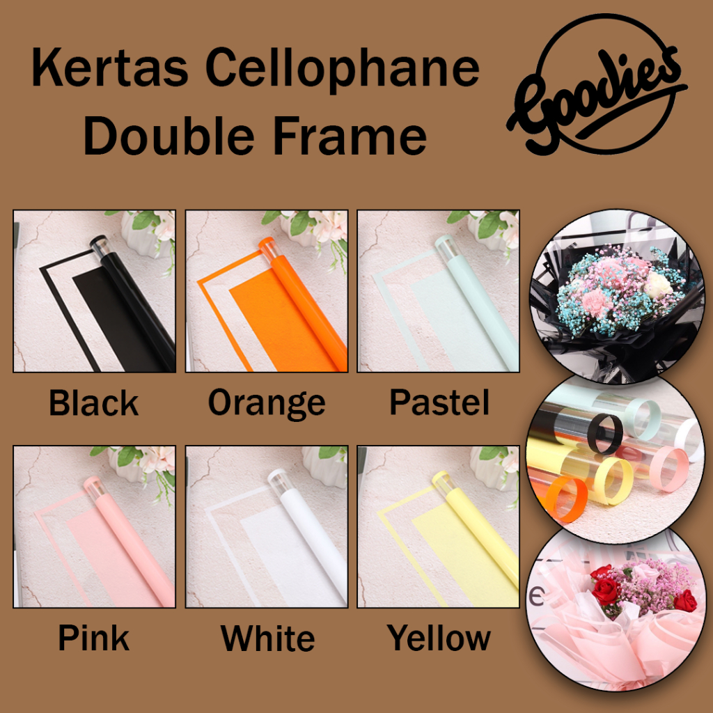 

*5 LEMBAR* Kertas Cellophane Buket Bunga (Double Frame) Flower Wrapping Paper Celophane / Chellophane Murah untuk Snack Uang