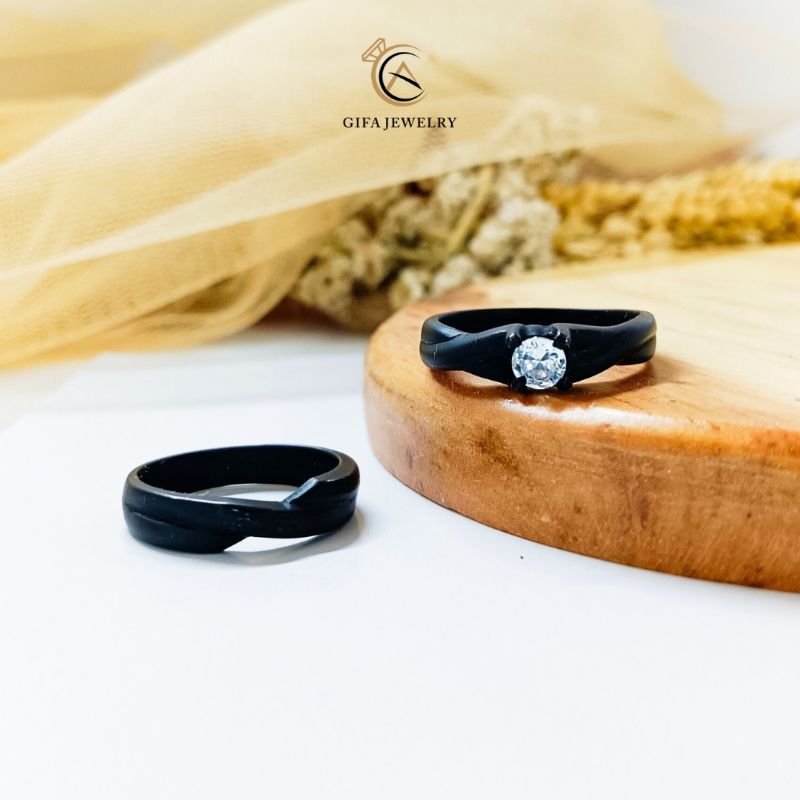 Cincin Kawin Nikah Couple Terbaru Black Rustic Cincin Perak G11