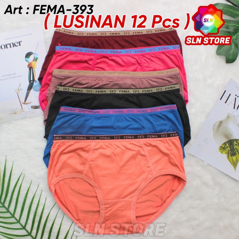 (12 Pcs) CELANA DALAM WANITA FEMA / CD PEREMPUAN SUPER SOFT KARET FEMA 393 / 361
