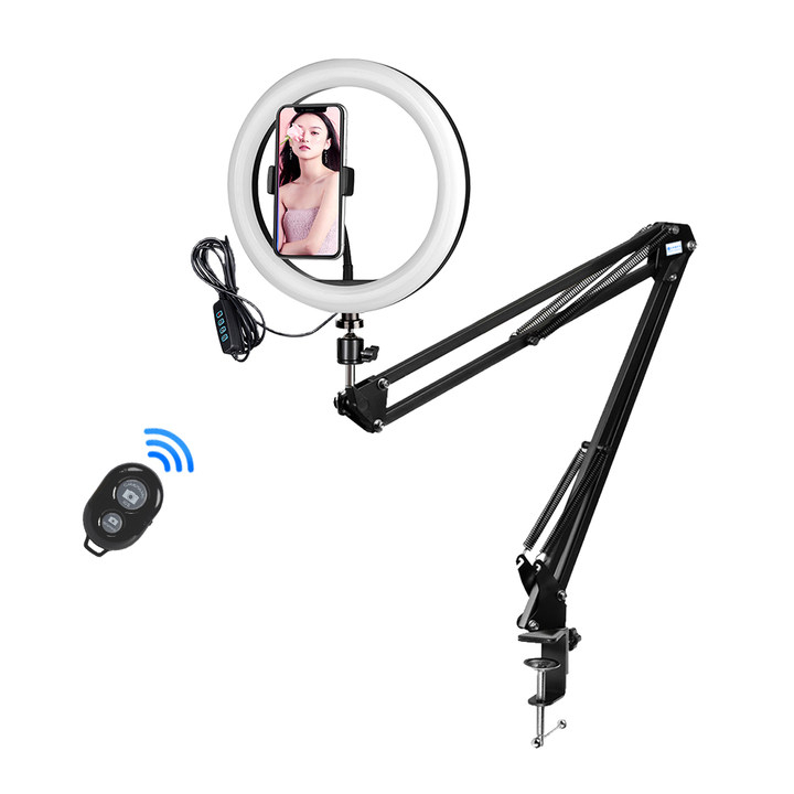 INBEX Ring Light+Overhead Cantilever Stand Tripod Handphone LED Lampu Konten Selfie Video Fotografi-26cm Ring Kit+Remote