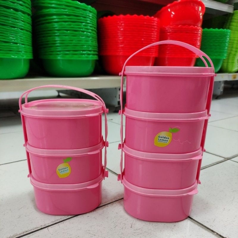 Golden Lemon Rantang Piknik Anak Susun 3 & 4 Pink - Rantang Plastik