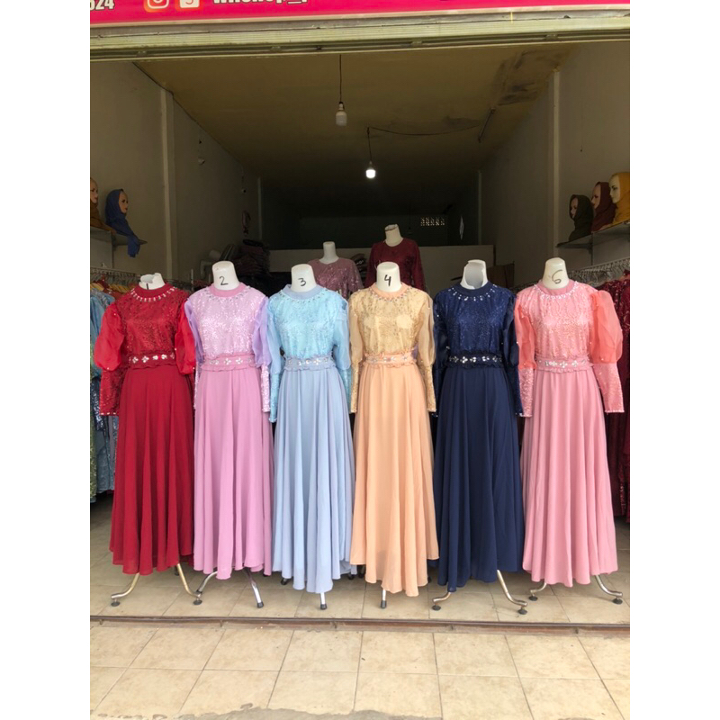 gamis brukat kia model tangan balon 991