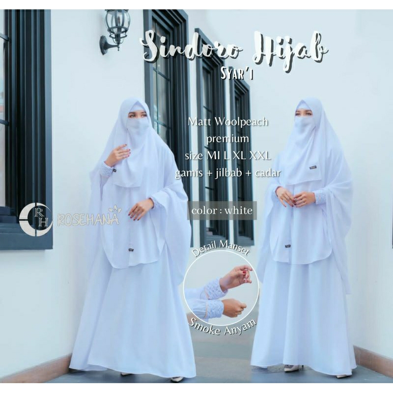 sindoro syari ori rosehana gamis haji umroh putih hitam polos gamis set jilbab cadar jumbo