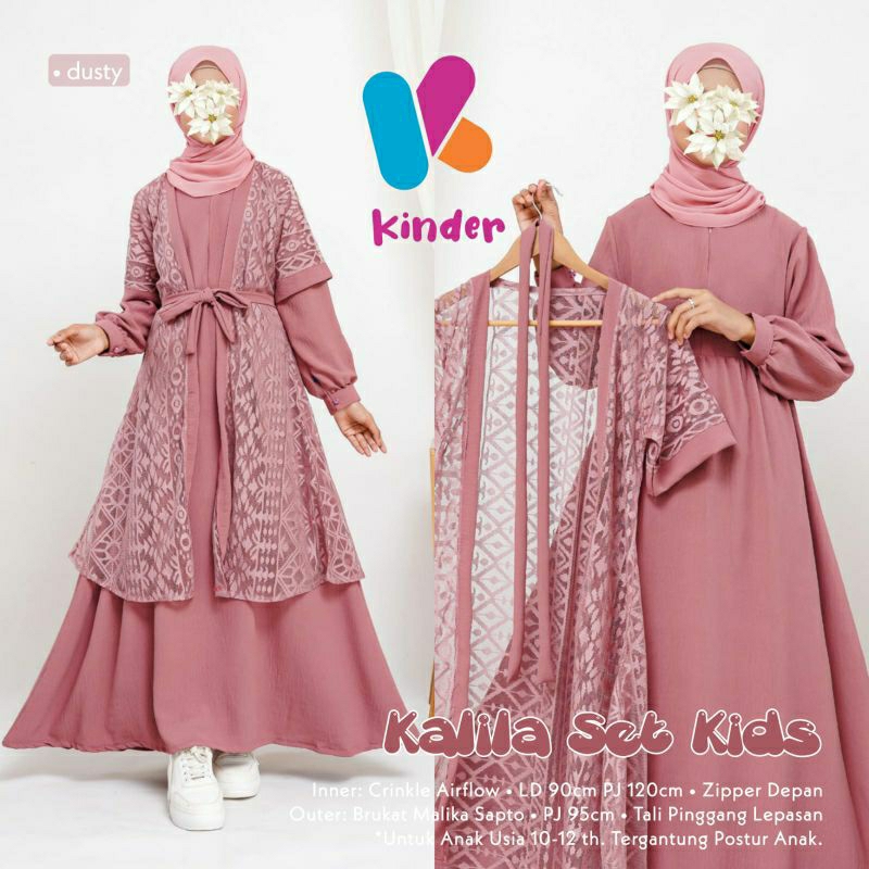 Avasya Gamis Anak Perempuan Umur 9-12 Tahun Maxy Dress Brokat Kombinasi Crinkle Baju Pesta Kondangan