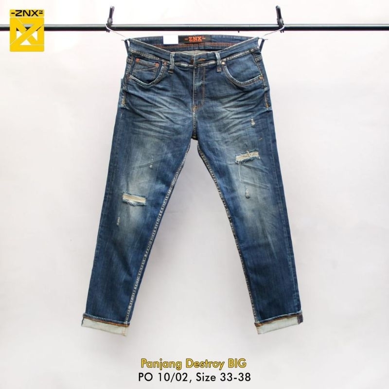 celana jumbo sobek pria jeans slim fit ZNX premium denim