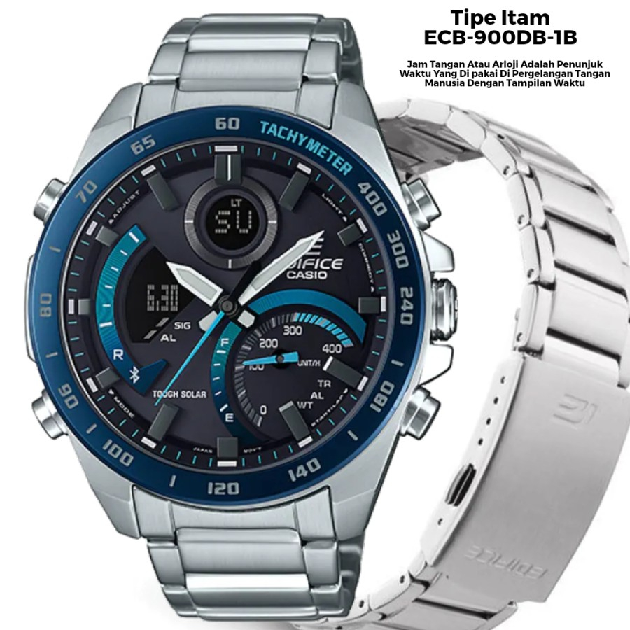JAM TANGAN CASIO EDIFICE ECB-900DB-1B FULL STAINLESS DUAL TIME NEW GARANSI 1 TAHUN
