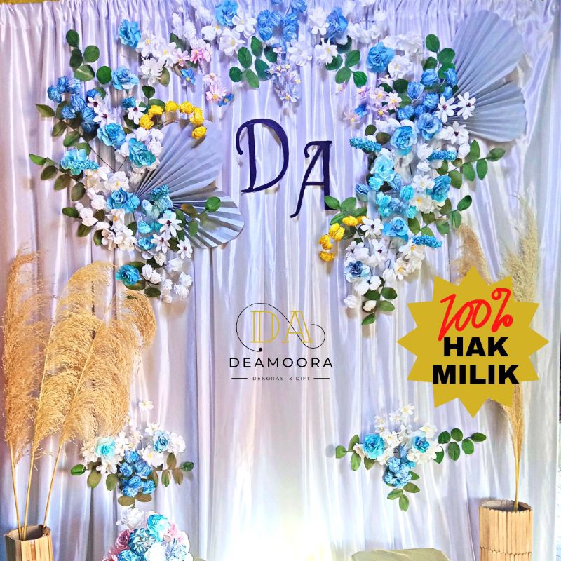 Backdrop Dekorasi Engagement / Wedding / Akad / Tasyakuran Minimalis Full Flowers Sudah Dirangkai