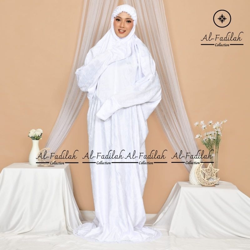 Mukena  Terusan Dewasa Sutra Putih Prada