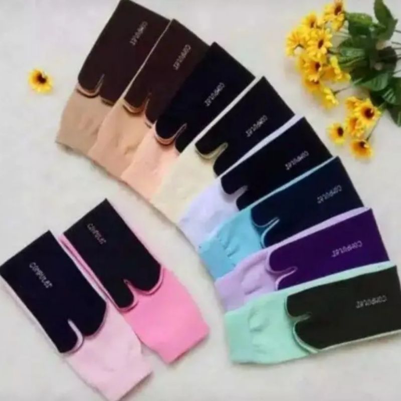 Kaus kaki wanita jempol muslimah panjang selutut polos warna bahan nilon