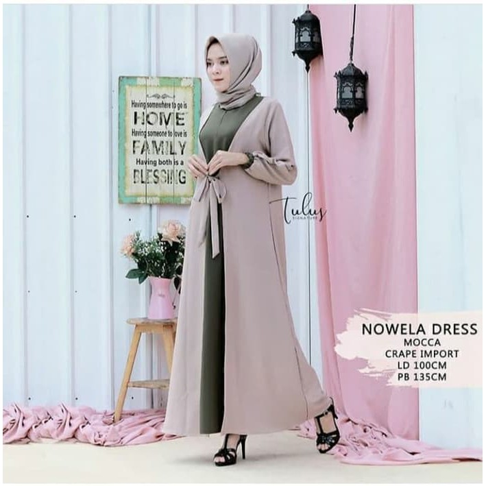 Gamis Wanita Model Terbaru Nowela Dress Bahan Mosscrafe Dress wanita fashion muslim kekinian Gamis w