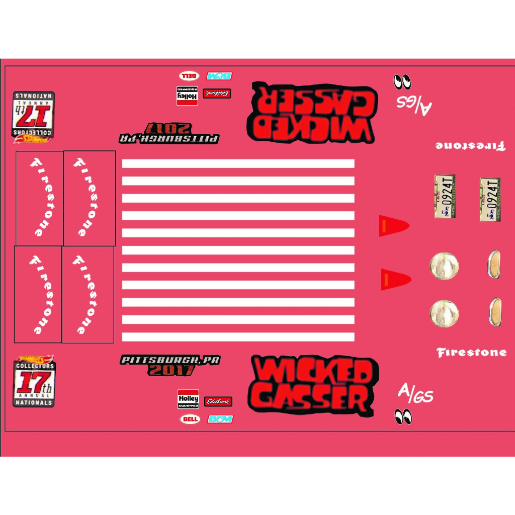 [WHITE TONER]Decal Hotwheels  - chevy gasser wicked gasser