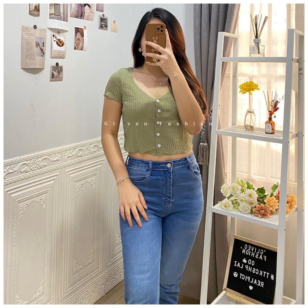 GLIVEO (COD) - COZY CROP TOP KANCING / ATASAN CROP WANITA TERBARU / CROP TOP WANITA / BAJU KAOS CROP