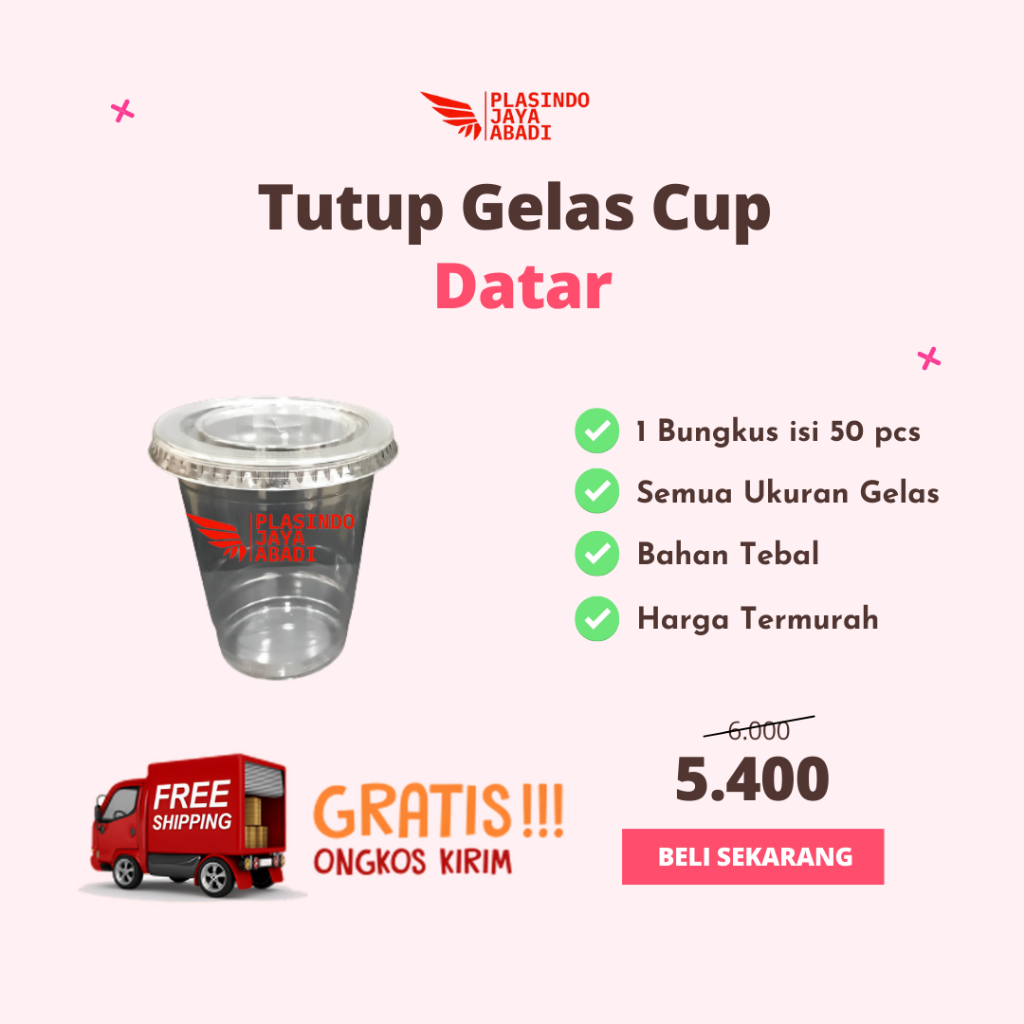 Tutup Gelas Cup Plastik Datar 12 14 16 22 oz isi 50pcs | Glassindo