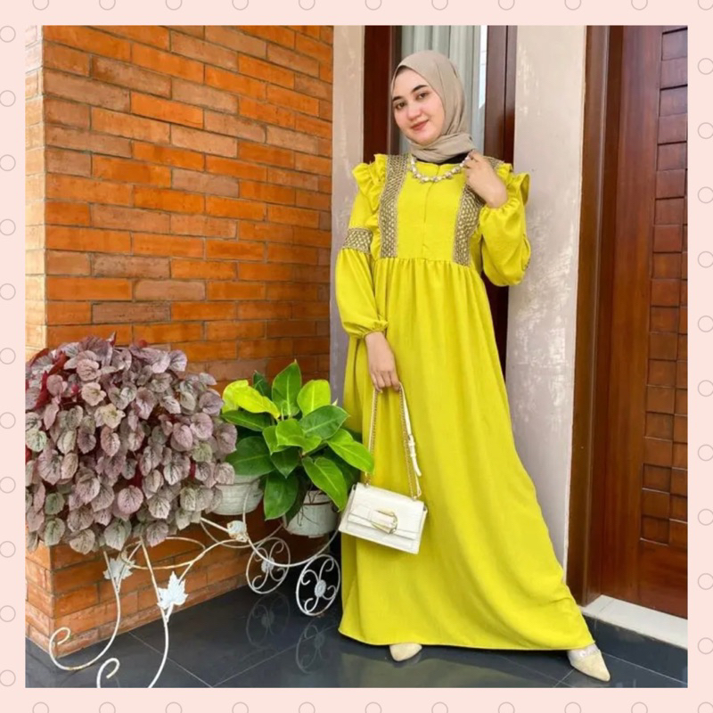 ASOKA Gamis Renda Tile Premium Gamis Polos Lengan Karet Mayung Maxy