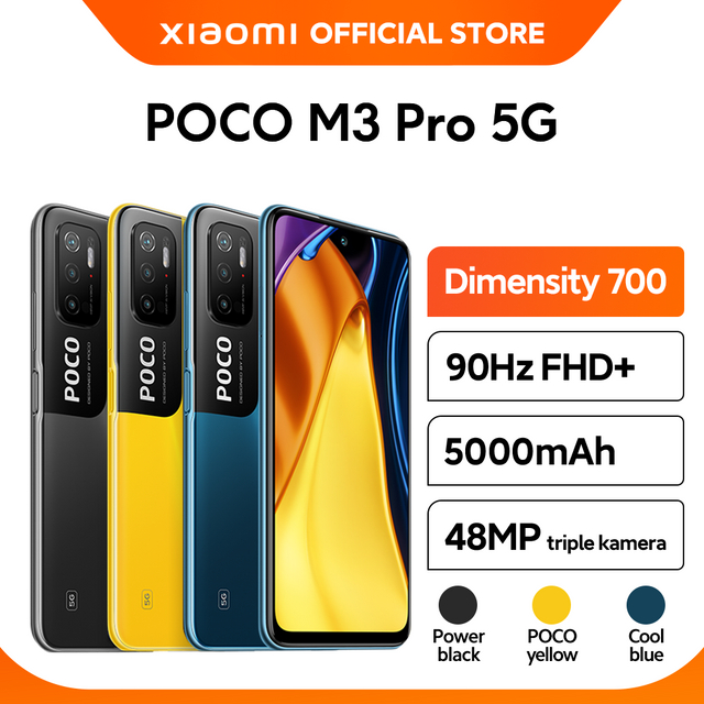 Official Xiaomi POCO M3 Pro 5G (4/64GB) Dimensity 700 Dual 5G 48MP AI Triple Kamera Layar 90Hz 6.5? FHD+ 5000mAh NFC