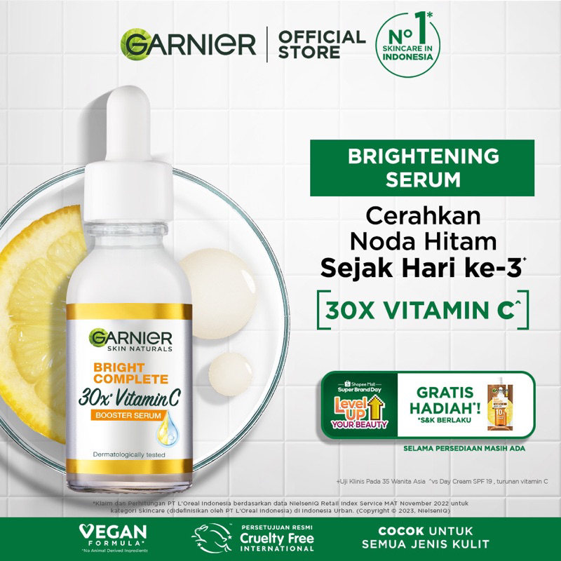 Garnier Bright Complete Vitamin C 30X Booster Serum 30ml - Mencerahkan Noda Hitam & Bekas Jerawat
