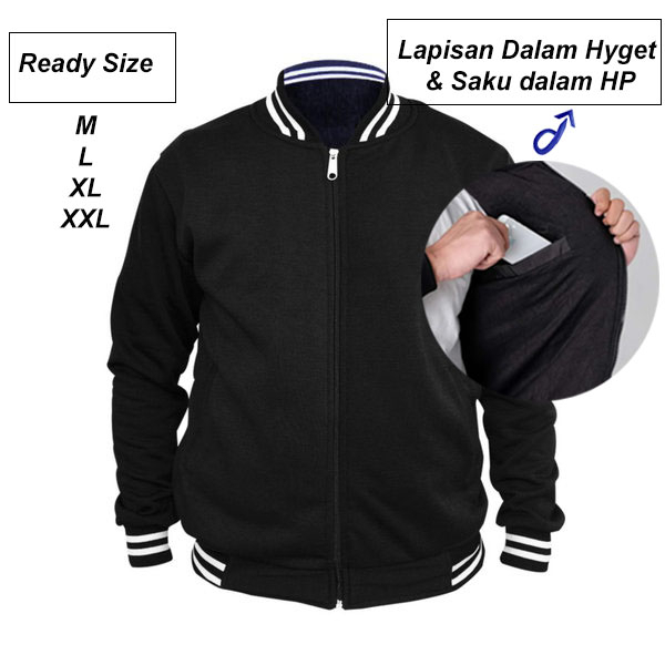 Jaket Baseball Varsity Polos Zipper Premium Daleman Fleece Tebal Ada Saku Dalam / Jaket Baseball 0ri