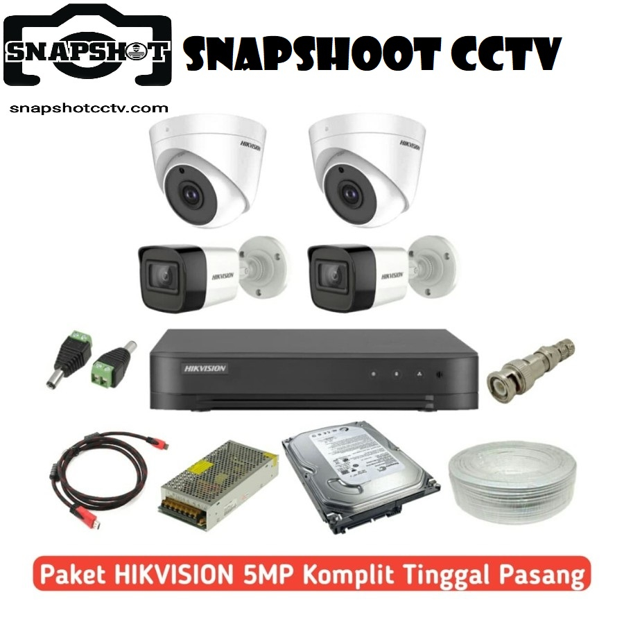 Paket Cctv Hikvision 5 MP 4 Camera Paket Komplit Hardisk 4tb