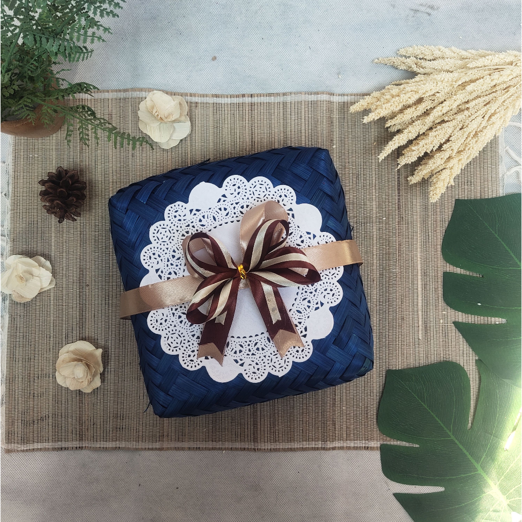 Besek Biru Palang 1 Pita Kertas  | besek hantaran | besek ater ater | besek aqiqah | besek gudeg | b