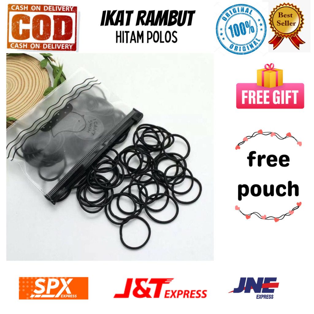 Ikat Rambut Hitam Polos Ikat Rambut Karet Gelang Hitam Polos Elastis Gaya Korea Viral 10 Pcs
