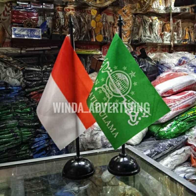 Bendera Meja NU Tiang Kayu Bendera Merah Putih Tiang Kayu