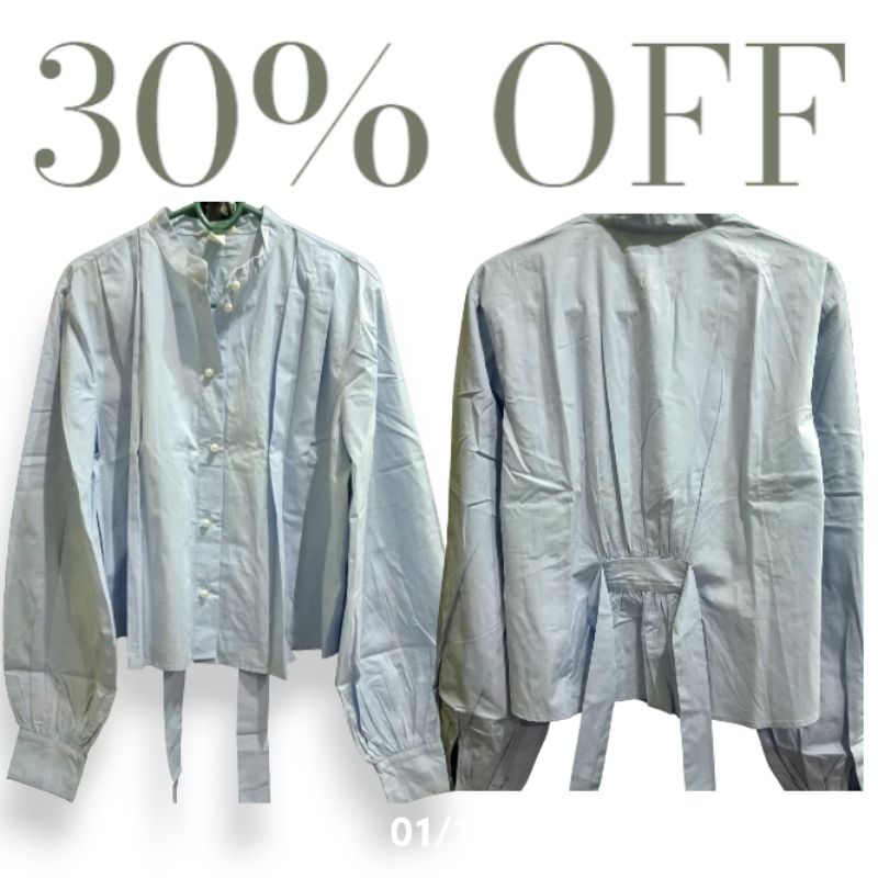 blus/blouse wanita/lengan panjang/biru muda/hnm/fashion wanita/atasan wanita
