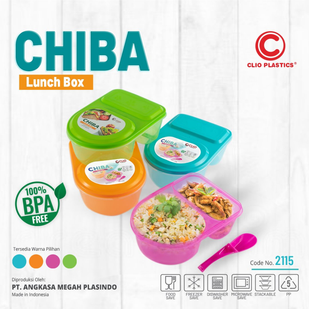 Lunch Box Set Sendok Clio CHIBA / Tempat Makan Anak 2 Sekat / Box Bento Serbaguna / Kotak Bekal Nasi