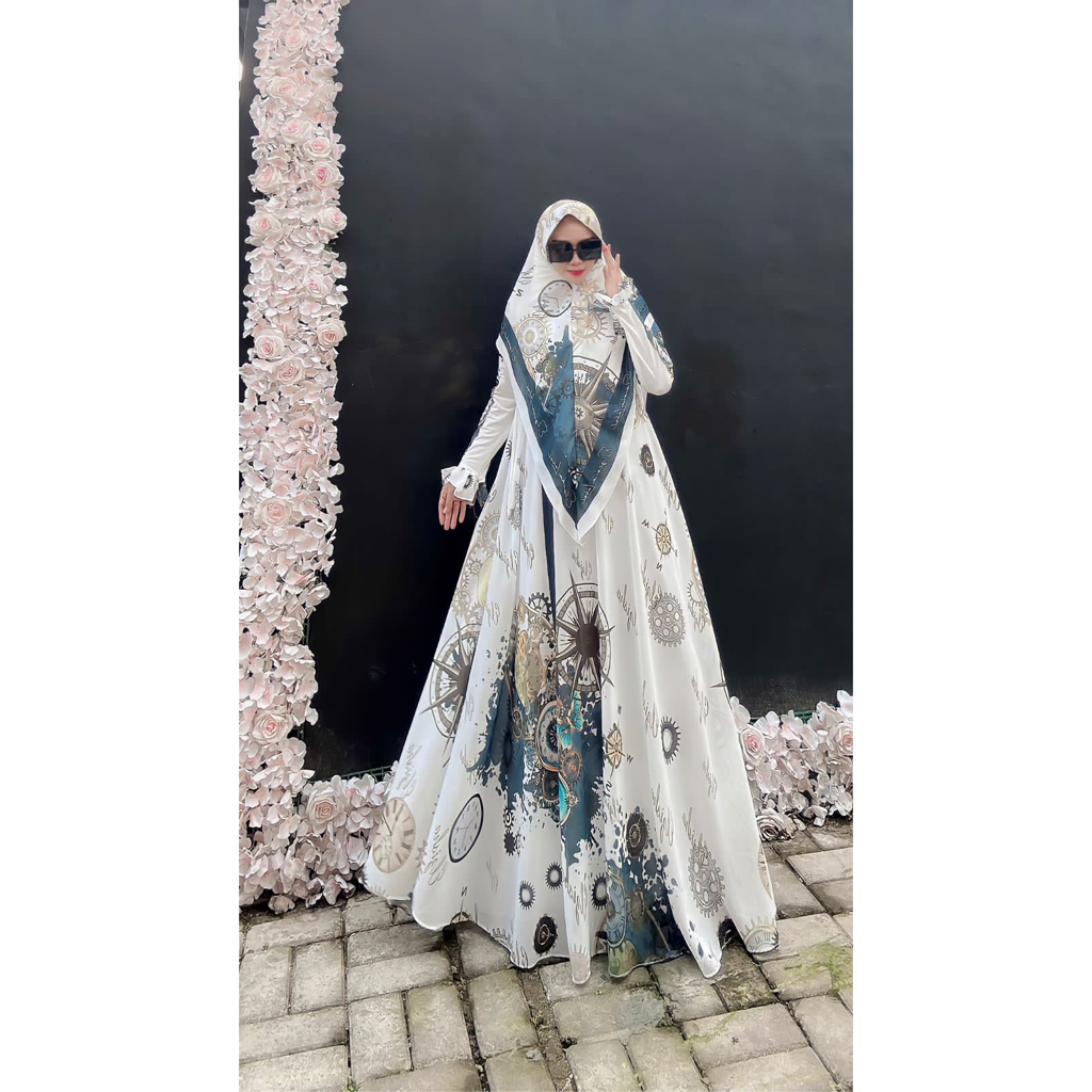 ikafarida - GAMIS SYAR'I SET KHIMAR ORI CERUTY PRINTING MEWAH KONDANGAN CLOCK JAM BUSUI VIRAL LEBARA