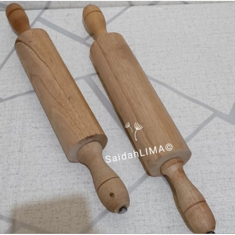 Rolling Pin Kayu Pinus Berputar - Penggiling Adonan Kue Gagang Putar