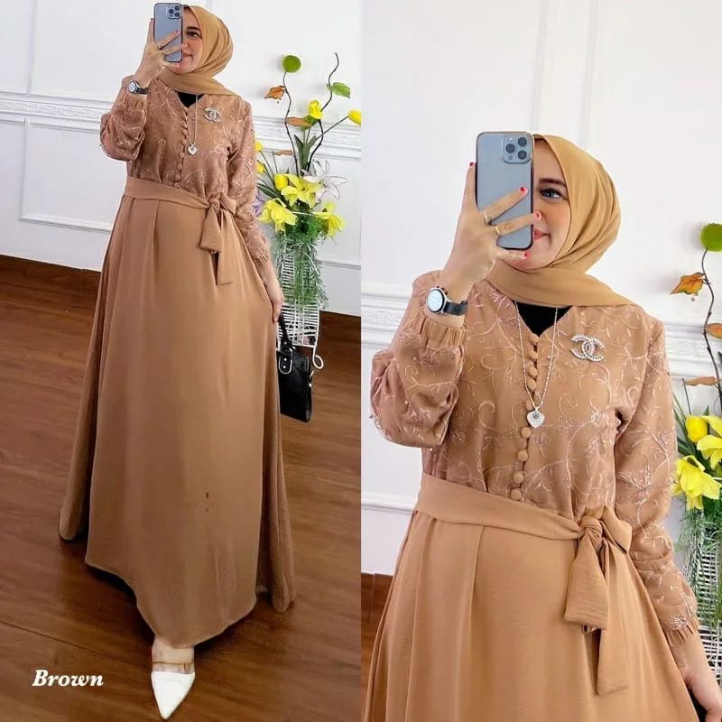 Gamis Crinkle Flora dress bahan Crinkle airflow Pakaian muslim wanita Fashion baju muslim modern Max