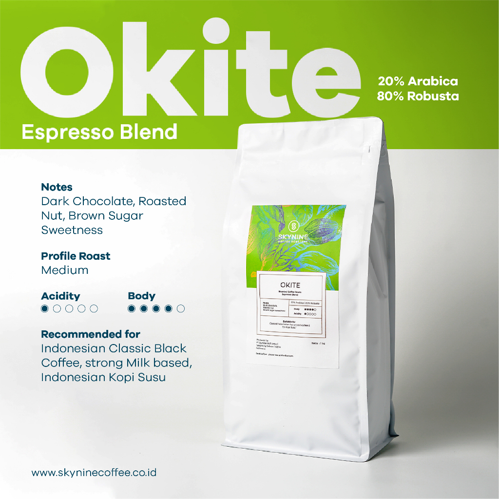 

BIJI KOPI ESPRESSO OKITE BLEND 20% ARABIKA 80% ROBUSTA 1KG