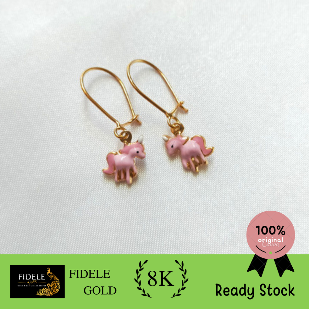 Anting Anak unicorn anting kuda poni Emas Asli 375 UBS Disney