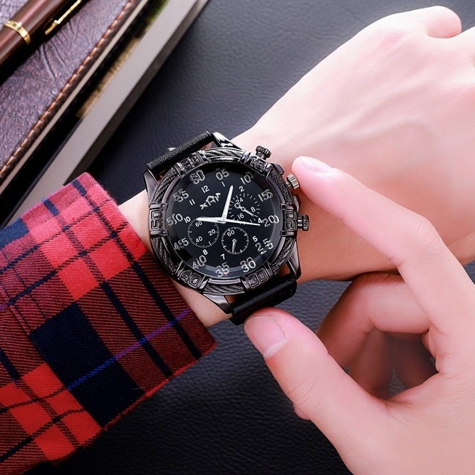 JAM TANGAN PRIA KEKINIAN KULIT PREMIUM DEWASA SIMPLE ELEGANT ANTI AIR HITAM MOISES QUARTZ COWOK KERE