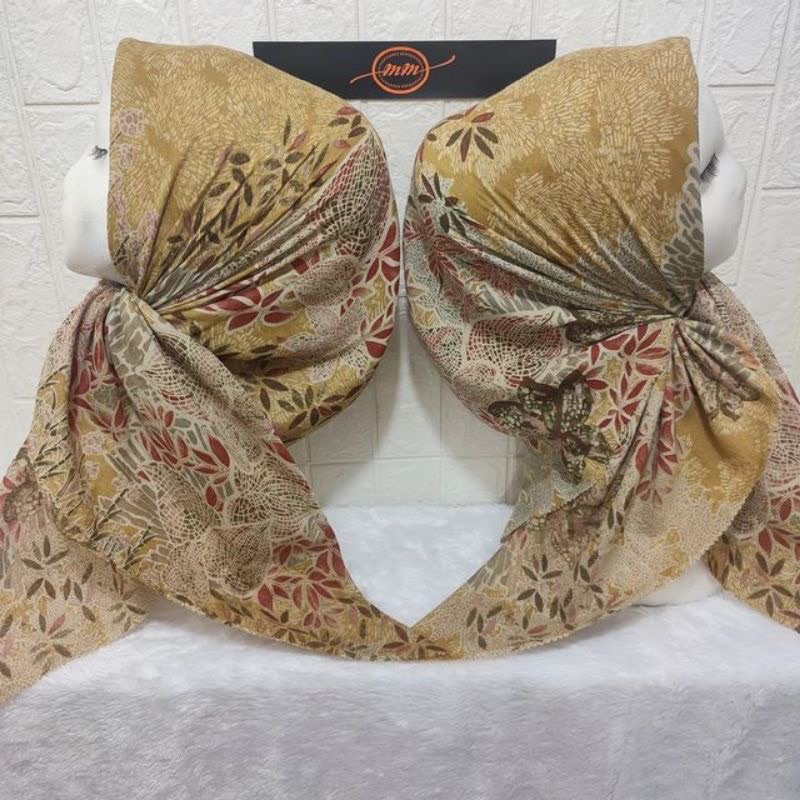 Hijab Segi Empat Motif Bunga Warna Gold Kerudung Jilbab Murah