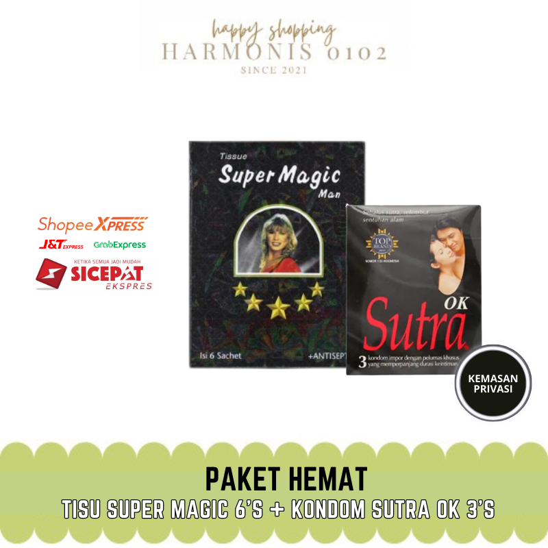 Tissue Super Magic Man (6 Pcs) + Kondom Sutra OK (3 Pcs) / Tisu Antiseptik /Hitam Sutra / Bisa (COD)