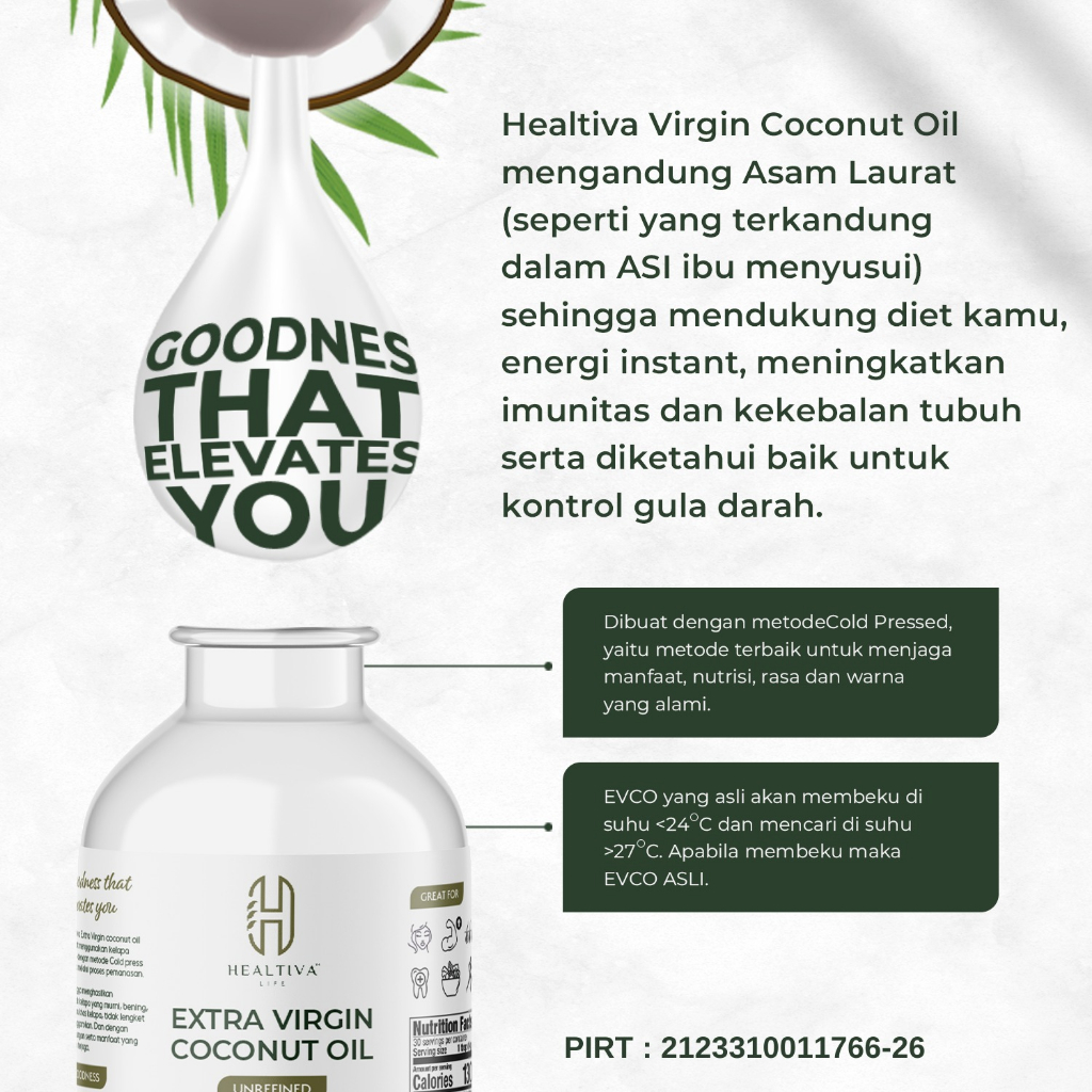 

HEALTIVA Minyak VCO Original 500ml / Extra Virgin Coconut Oil Minyak Kelapa Murni 100% Coconut Oil